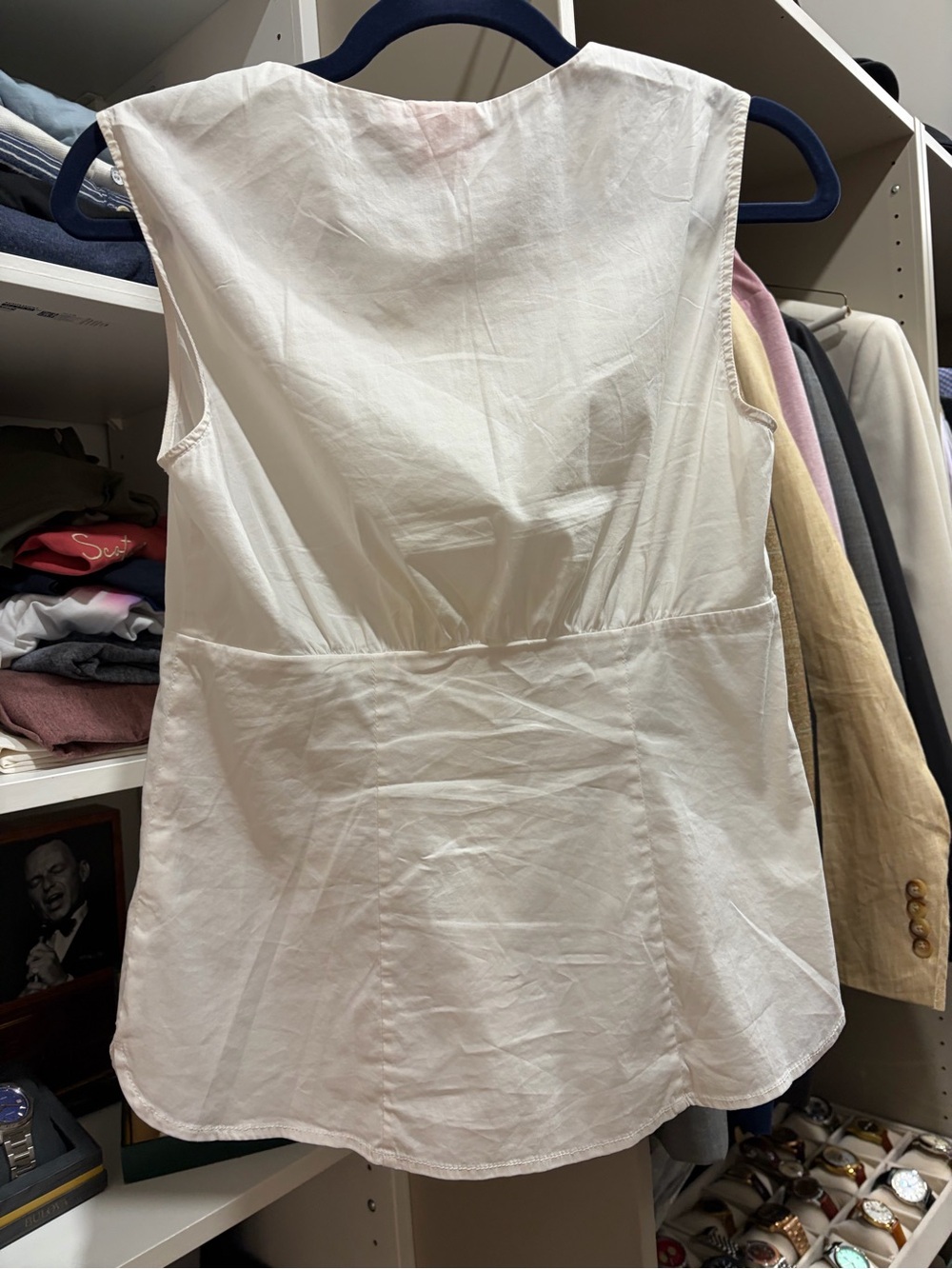 Tory Burch White Sleeveless Pleated Front Top with Gold Button - Picture 4 of 4